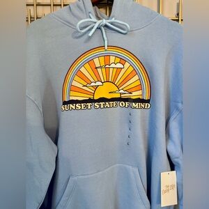 NWT The Easy Life Blue Sunset Graphic Hoodie Large Cozy Pullover
